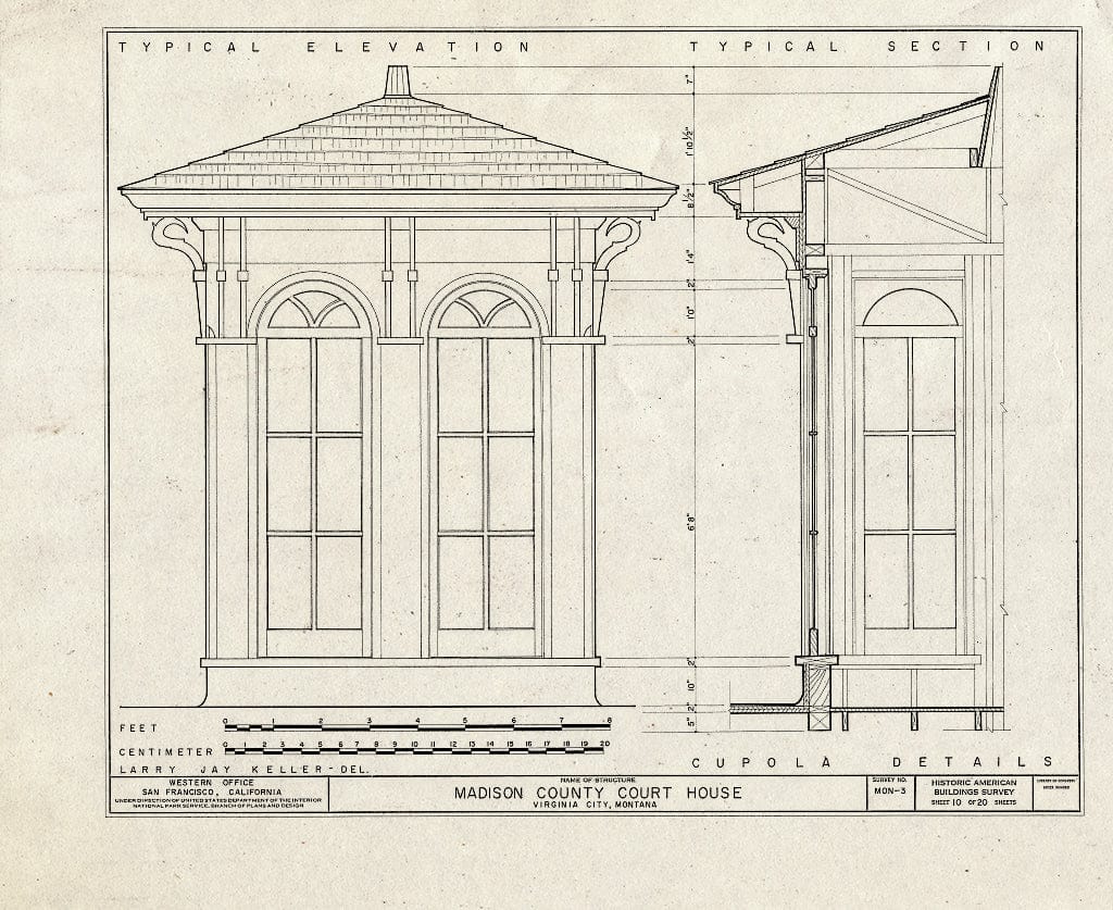Historic Pictoric : Blueprint HABS Mont,29-VIRG,3- (Sheet 10 of 20) - Madison County Courthouse, Wallace Street, Virginia City, Madison County, MT