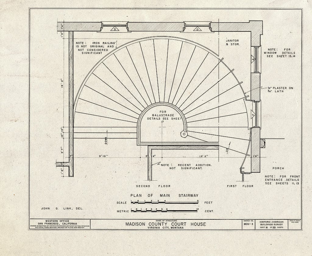 Historic Pictoric : Blueprint HABS Mont,29-VIRG,3- (Sheet 16 of 20) - Madison County Courthouse, Wallace Street, Virginia City, Madison County, MT