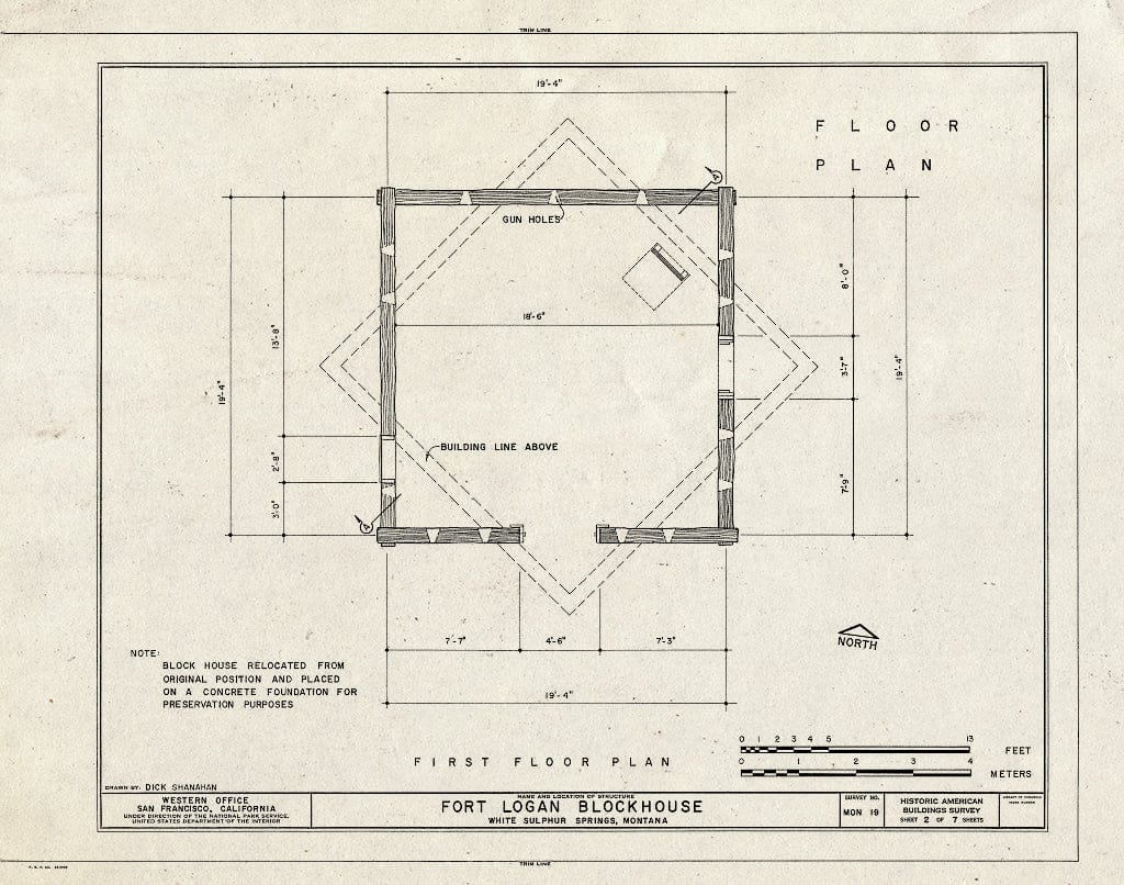 Historic Pictoric : Blueprint HABS Mont,30-Whit.V,1- (Sheet 2 of 7) - Fort Logan, Blockhouse, White Sulphur Springs, Meagher County, MT