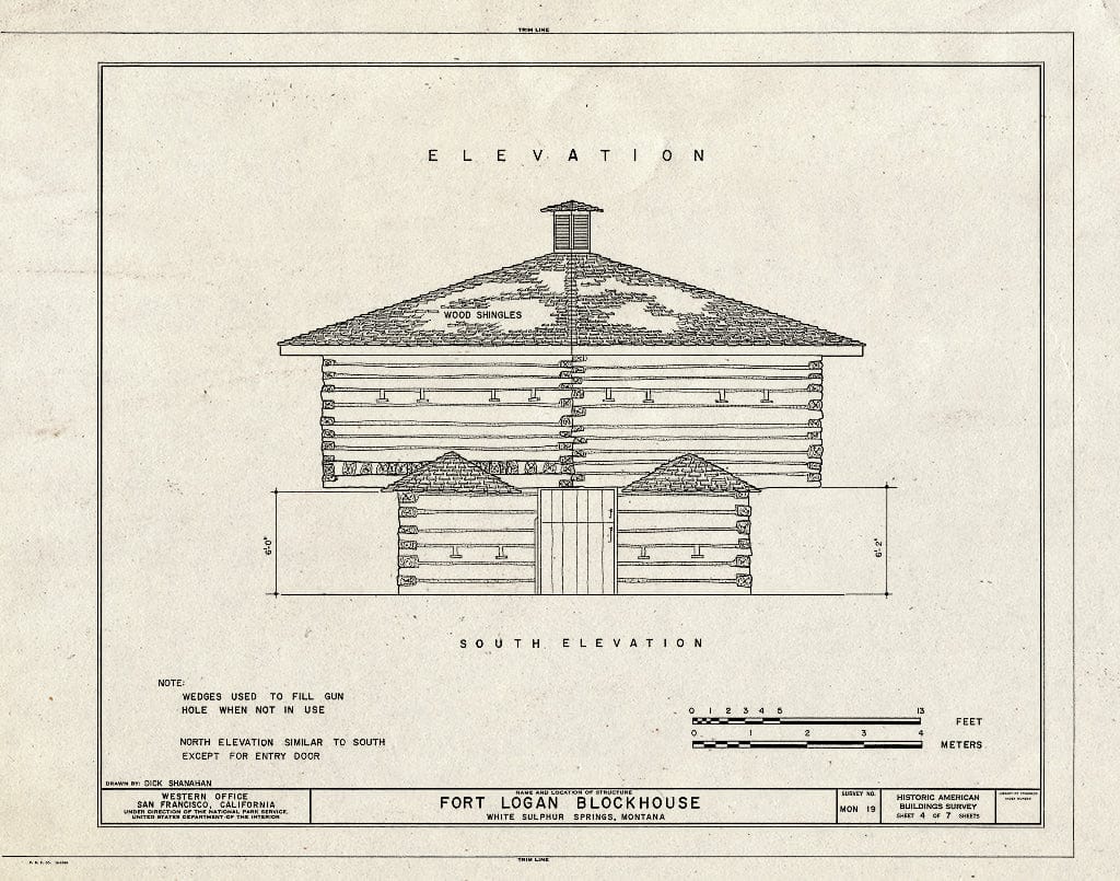 Historic Pictoric : Blueprint HABS Mont,30-Whit.V,1- (Sheet 4 of 7) - Fort Logan, Blockhouse, White Sulphur Springs, Meagher County, MT
