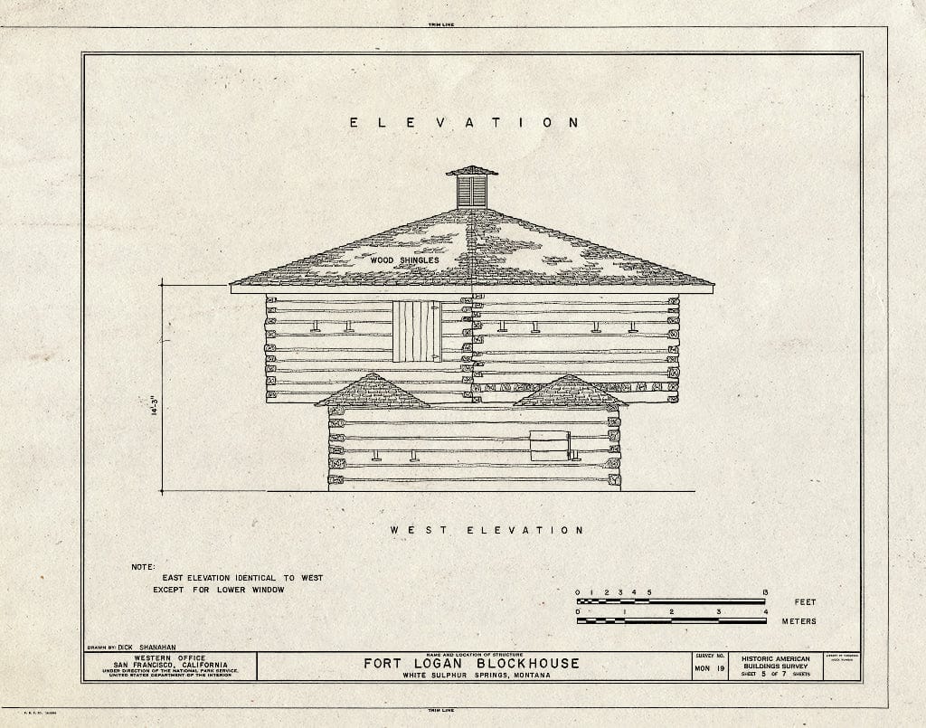 Historic Pictoric : Blueprint HABS Mont,30-Whit.V,1- (Sheet 5 of 7) - Fort Logan, Blockhouse, White Sulphur Springs, Meagher County, MT