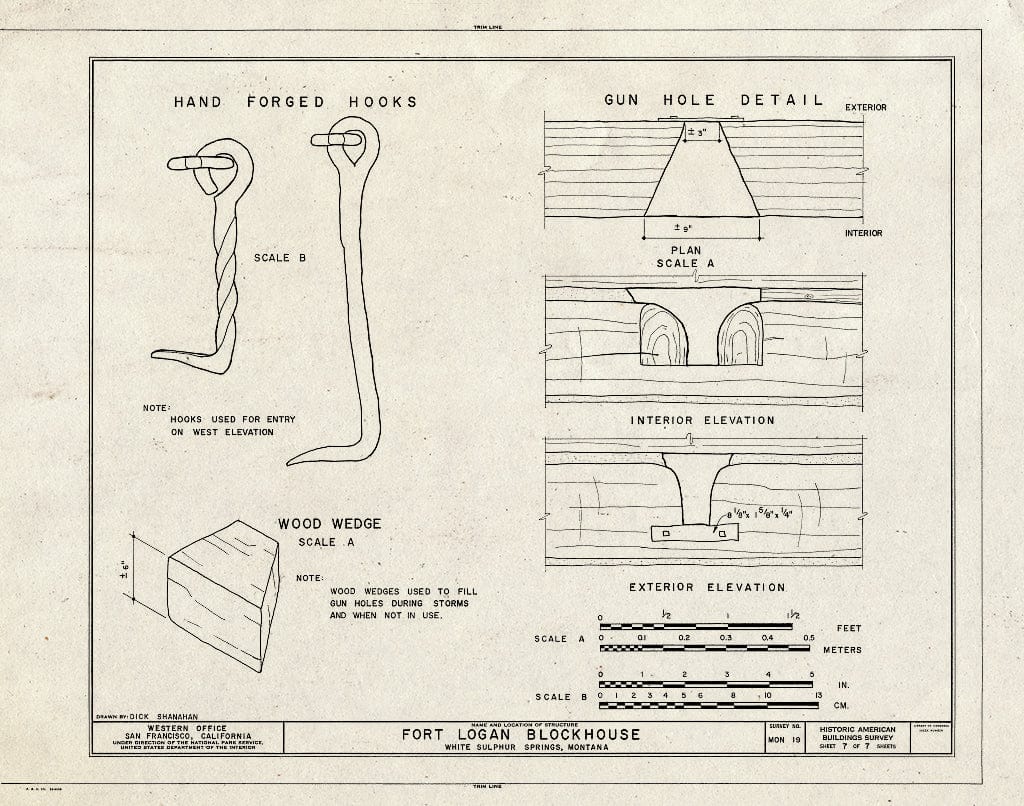 Historic Pictoric : Blueprint HABS Mont,30-Whit.V,1- (Sheet 7 of 7) - Fort Logan, Blockhouse, White Sulphur Springs, Meagher County, MT