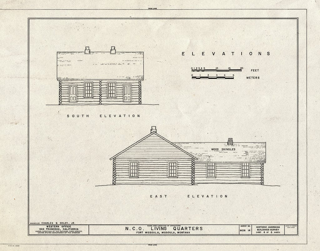 Historic Pictoric : Blueprint HABS Mont,32-Miss,2- (Sheet 4 of 6) - Fort Missoula, N. C. O. Living Quarters, Missoula, Missoula County, MT