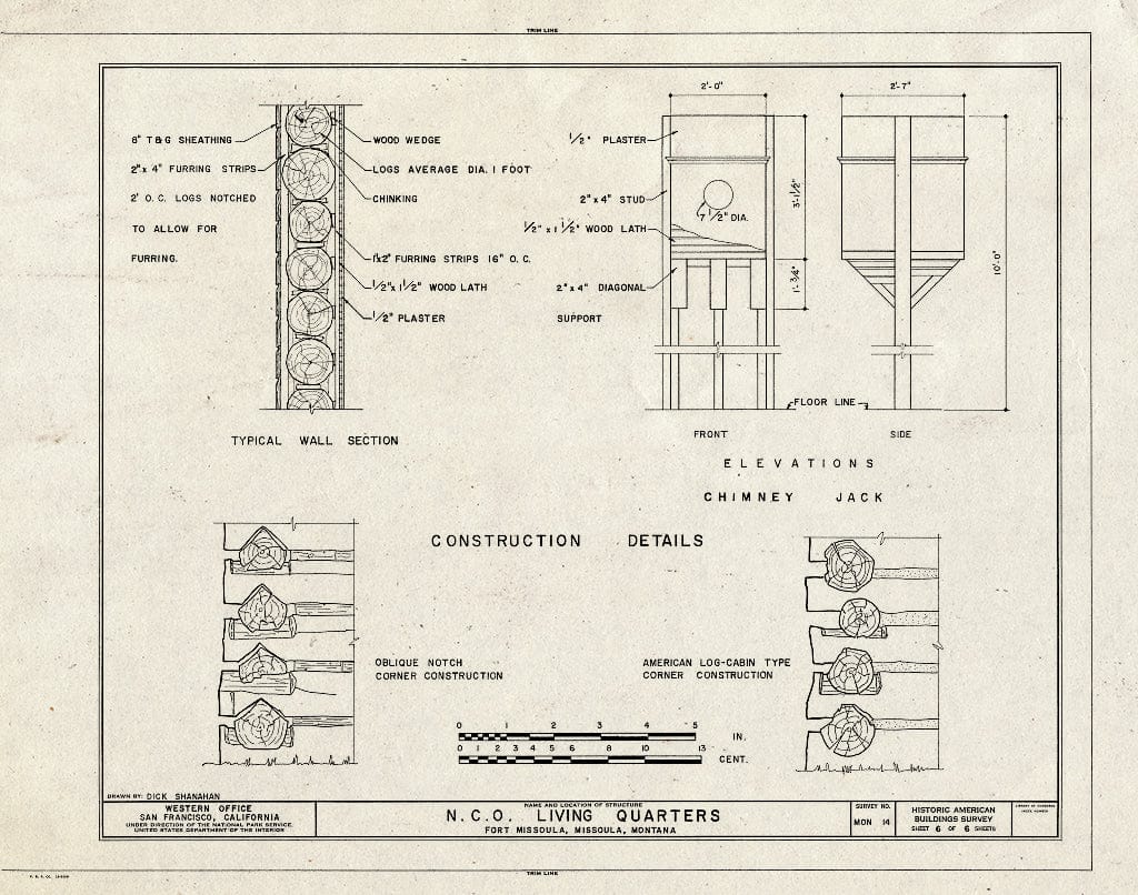 Historic Pictoric : Blueprint HABS Mont,32-Miss,2- (Sheet 6 of 6) - Fort Missoula, N. C. O. Living Quarters, Missoula, Missoula County, MT
