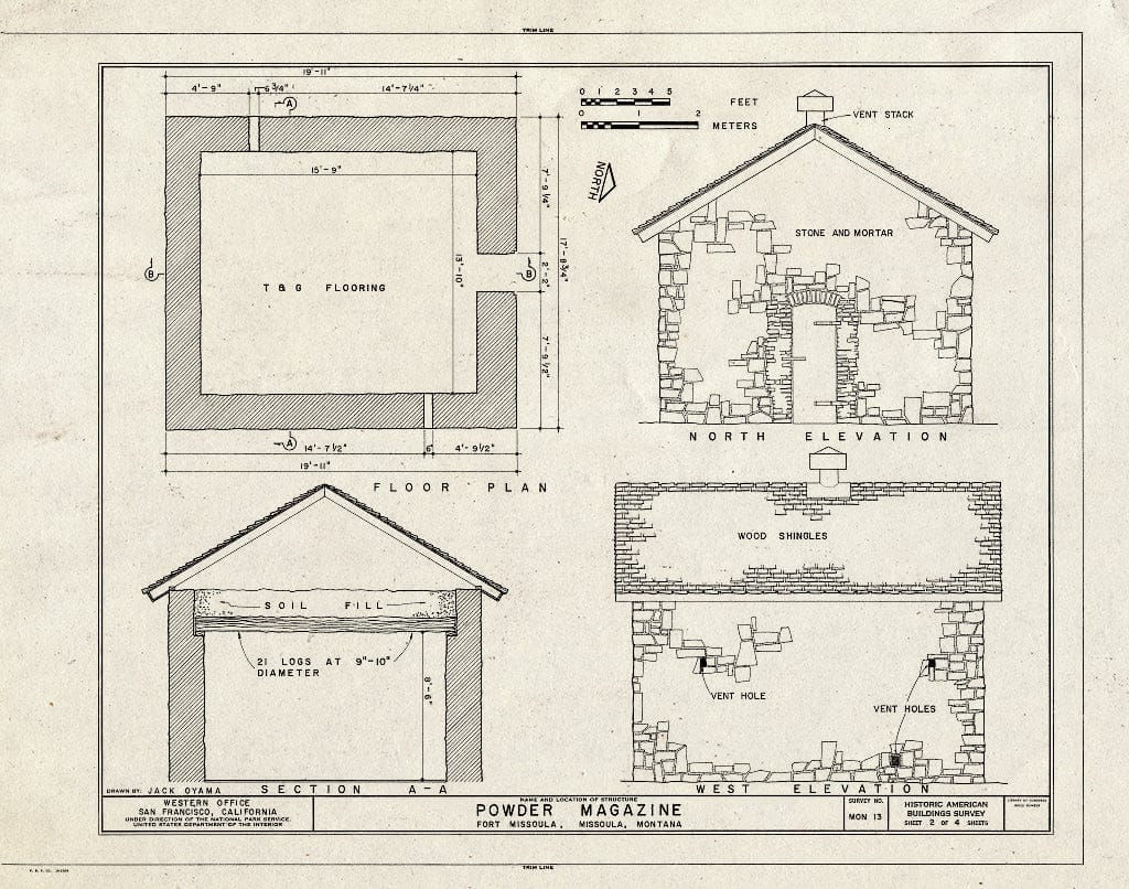 Historic Pictoric : Blueprint HABS Mont,32-Miss,1- (Sheet 2 of 4) - Fort Missoula, Powder Magazine, Missoula, Missoula County, MT