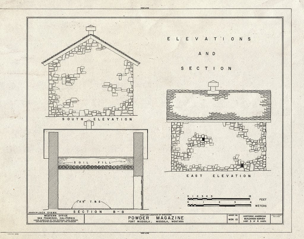 Historic Pictoric : Blueprint HABS Mont,32-Miss,1- (Sheet 3 of 4) - Fort Missoula, Powder Magazine, Missoula, Missoula County, MT