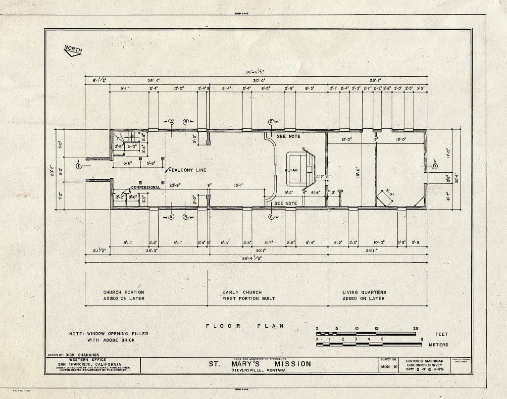 Historic Pictoric : Blueprint HABS Mont,41-STEV,1- (Sheet 2 of 15) - St. Mary's Mission (Roman Catholic), Stevensville, Ravalli County, MT
