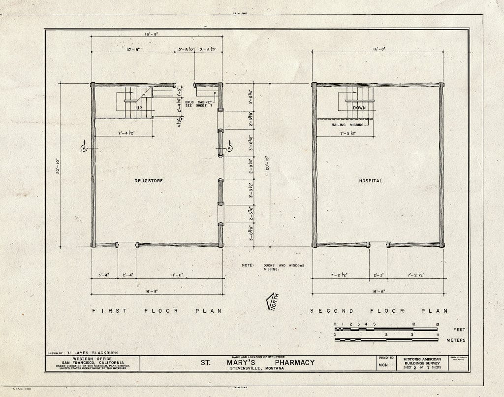Historic Pictoric : Blueprint HABS Mont,41-STEV,2- (Sheet 2 of 7) - St. Mary's Pharmacy, Stevensville, Ravalli County, MT