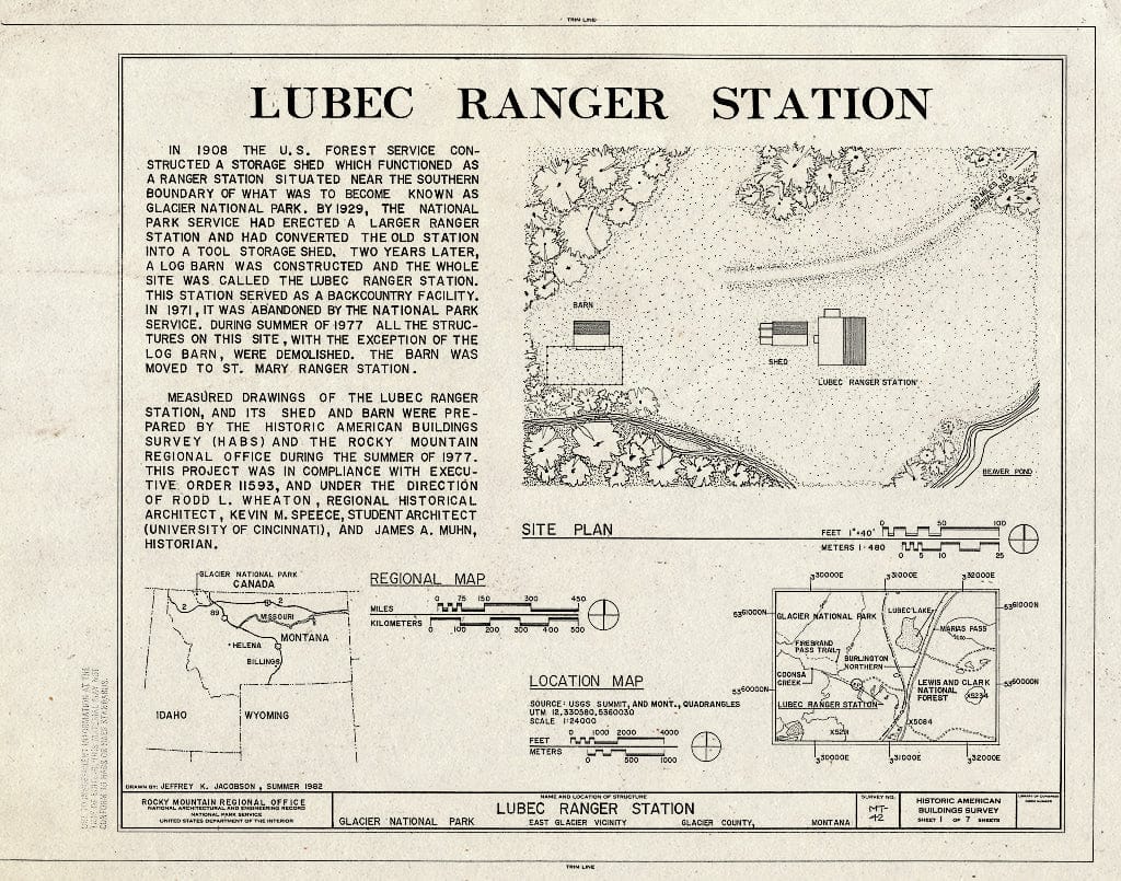 Historic Pictoric : Blueprint HABS Mont,18-Glace.V,1- (Sheet 1 of 7) - Lubec Ranger Station, West Glacier, Flathead County, MT