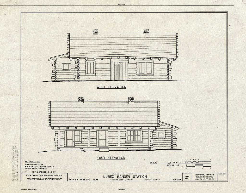 Historic Pictoric : Blueprint HABS Mont,18-Glace.V,1- (Sheet 3 of 7) - Lubec Ranger Station, West Glacier, Flathead County, MT
