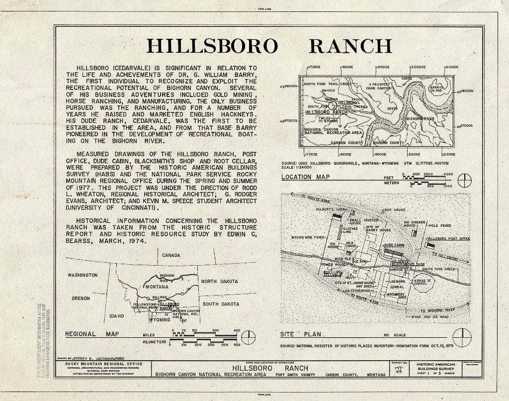 Historic Pictoric : Blueprint HABS Mont,5-FOSMI.V,1- (Sheet 1 of 5) - Hillsboro Ranch, Fort Smith, Big Horn County, MT