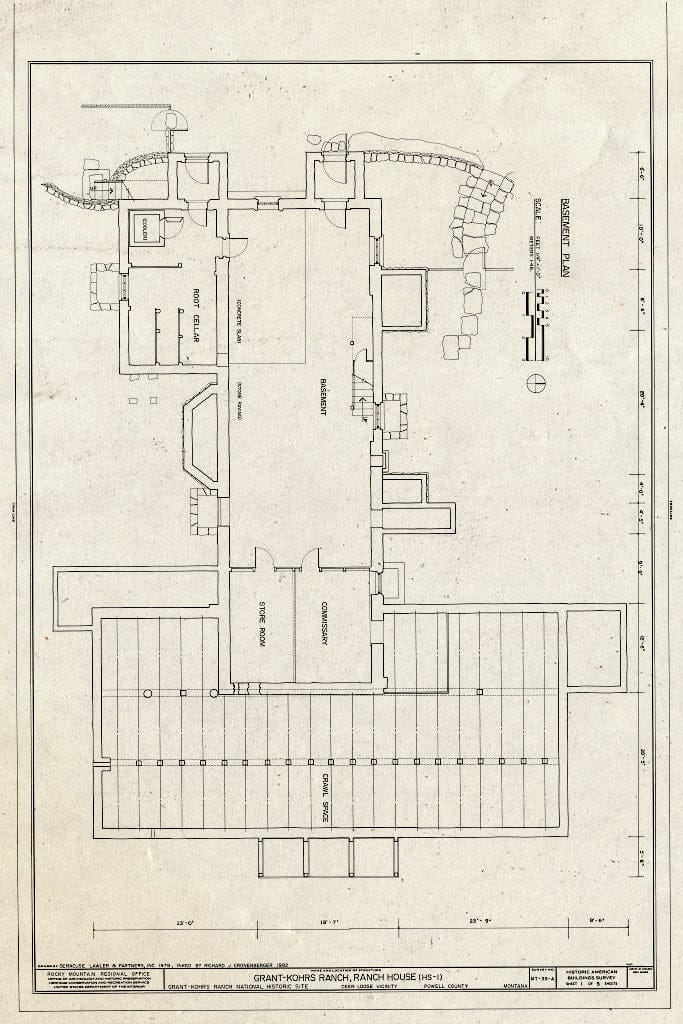 Historic Pictoric : Blueprint Basement Plan - Grant-Kohrs Ranch, Ranch House, Highway 10, Deer Lodge, Powell County, MT