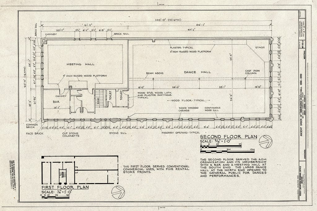 Historic Pictoric : Blueprint HABS Mont,12-ANAC,1-U-; (Sheet 2 of 2) - Anaconda Historic District, Ancient Order of Hibernians Hall, 321-323 East Commercial Street, Anaconda, Deer Lodge County, MT