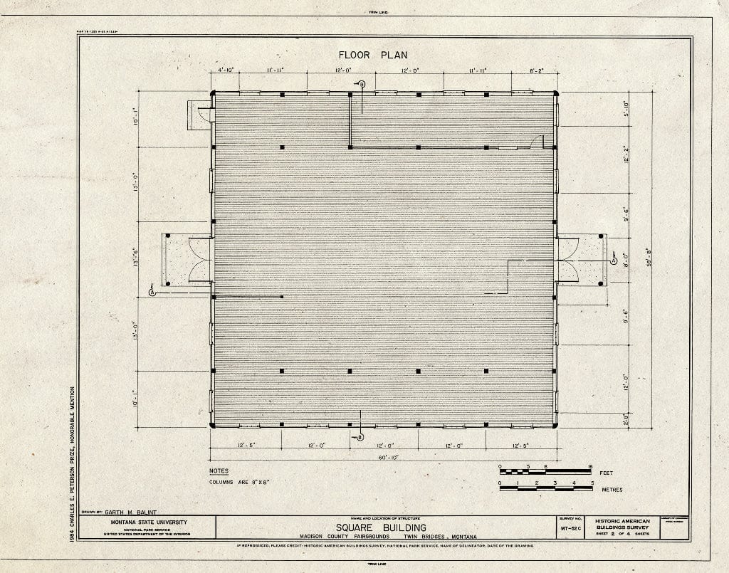 Historic Pictoric : Blueprint HABS Mont,29-TWIB,1-C- (Sheet 2 of 4) - Madison County Fairgrounds, Square Building, Twin Bridges, Madison County, MT
