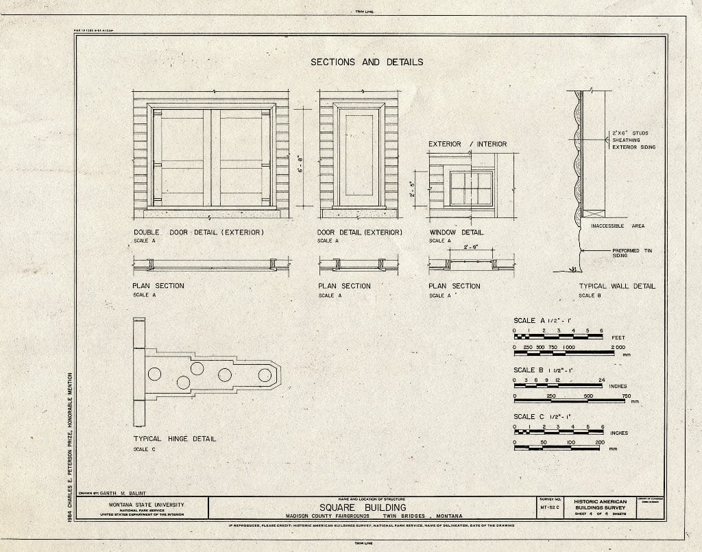 Historic Pictoric : Blueprint HABS Mont,29-TWIB,1-C- (Sheet 4 of 4) - Madison County Fairgrounds, Square Building, Twin Bridges, Madison County, MT