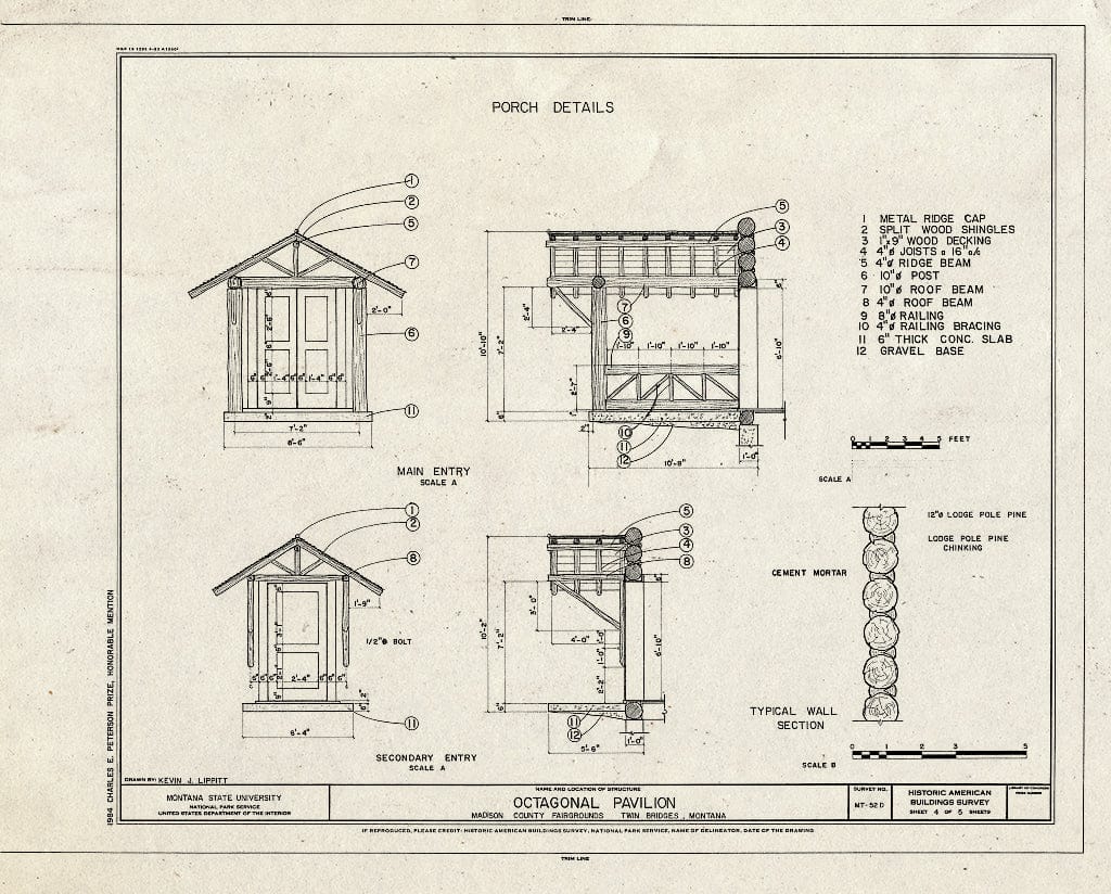 Historic Pictoric : Blueprint HABS Mont,29-TWIB,1-D- (Sheet 4 of 5) - Madison County Fairgrounds, Octagonal Pavilion, Twin Bridges, Madison County, MT
