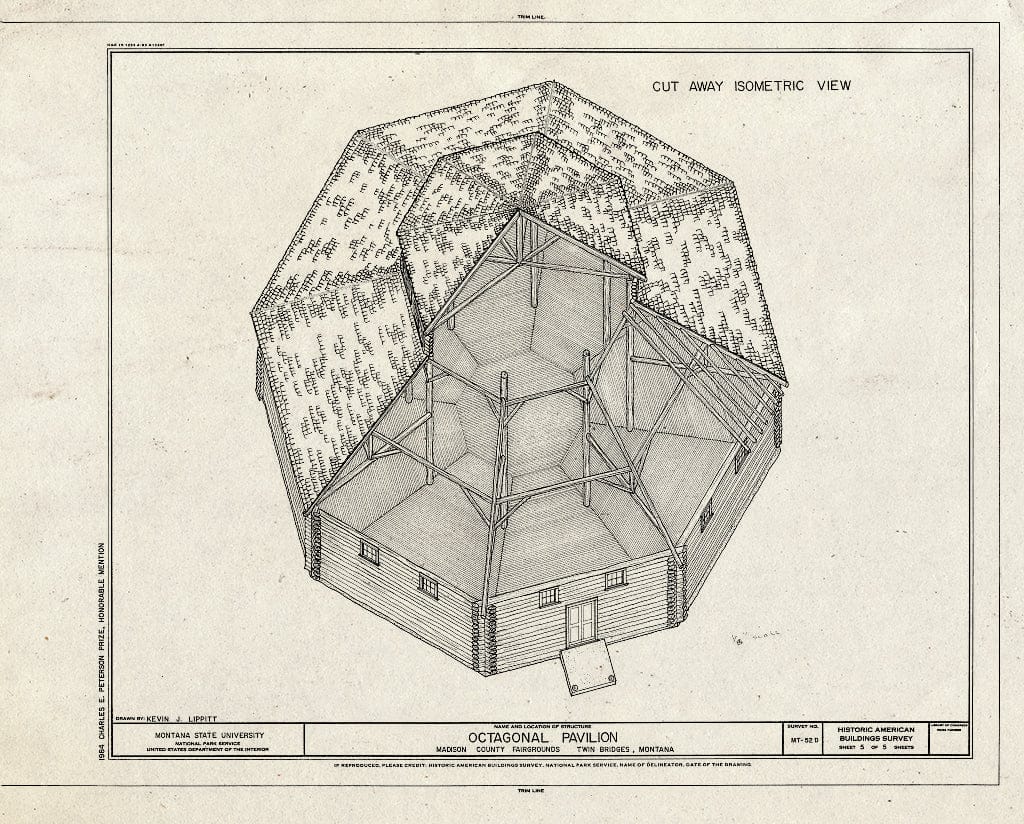 Historic Pictoric : Blueprint HABS Mont,29-TWIB,1-D- (Sheet 5 of 5) - Madison County Fairgrounds, Octagonal Pavilion, Twin Bridges, Madison County, MT
