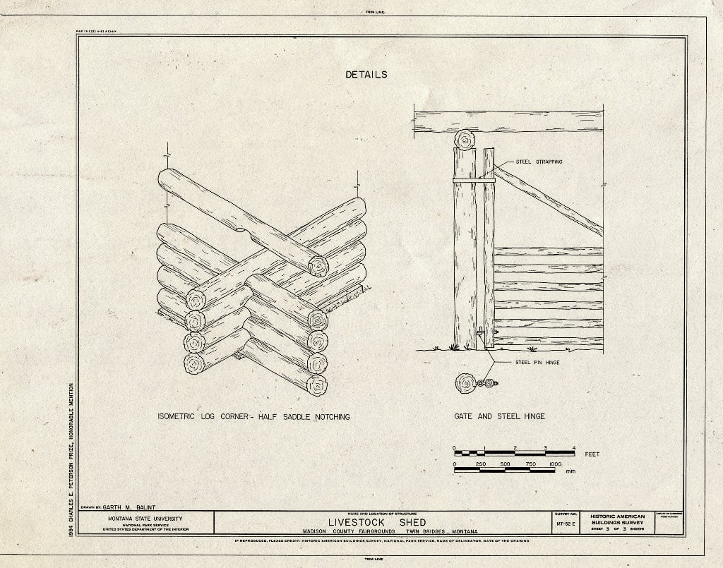 Historic Pictoric : Blueprint HABS Mont,29-TWIB,1-E- (Sheet 3 of 3) - Madison County Fairgrounds, Livestock Shed, Twin Bridges, Madison County, MT