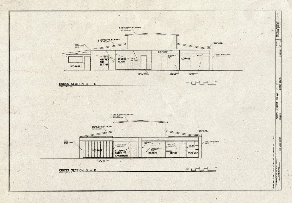 Historic Pictoric : Blueprint Cross Sections - Nims Ford Dealership, 116 North Main Street, Ekalaka, Carter County, MT