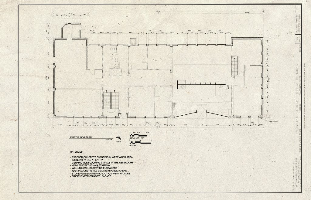 Historic Pictoric : Blueprint First Floor Plan - Montana-Dakota Utilities Building, 2603 2nd Avenue North, Billings, Yellowstone County, MT