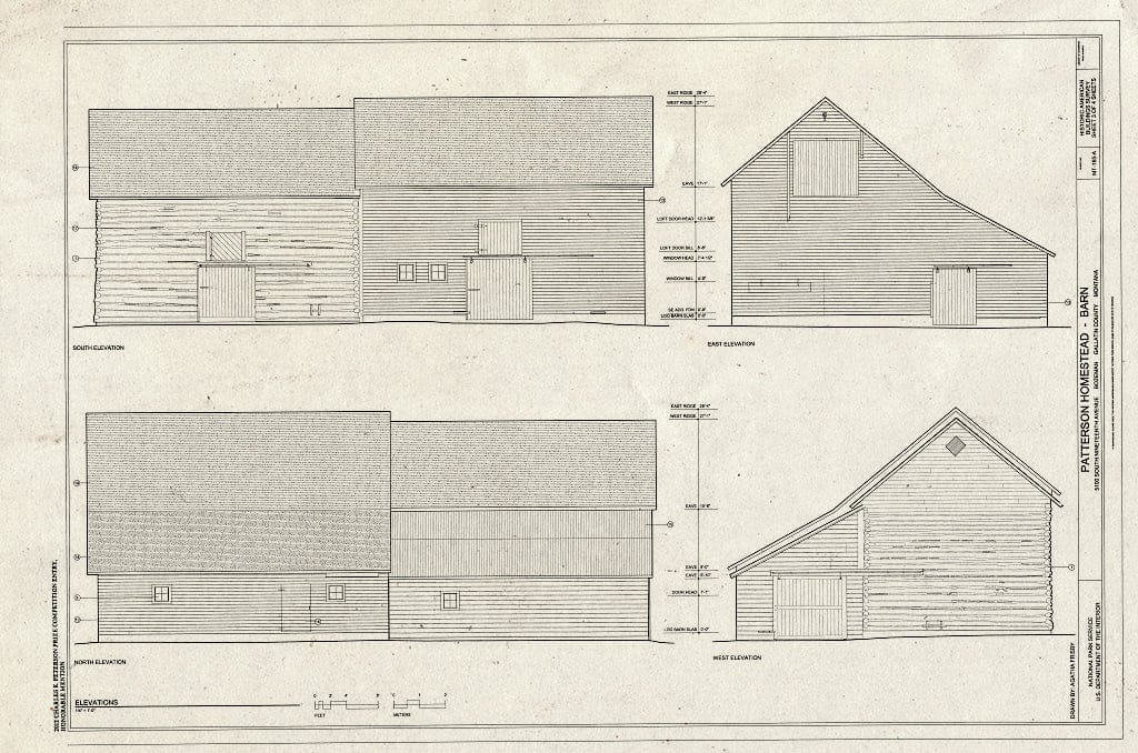 Historic Pictoric : Blueprint Elevations - Patterson Homestead, Barn, 5100 South Nineteenth Avenue, Bozeman, Gallatin County, MT