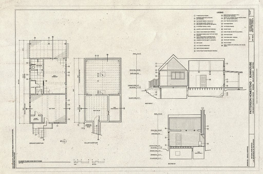 Historic Pictoric : Blueprint Floor Plans and Sections - Patterson Homestead, Bunkhouse, 5100 South Nineteenth Avenue, Bozeman, Gallatin County, MT