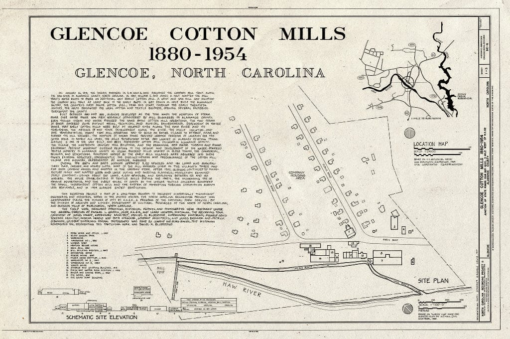 Historic Pictoric : Blueprint HAER NC,1-Glen,1- (Sheet 1 of 3) - Glencoe Cotton Mills, State Routes 1598 & 1600, Glencoe, Alamance County, NC