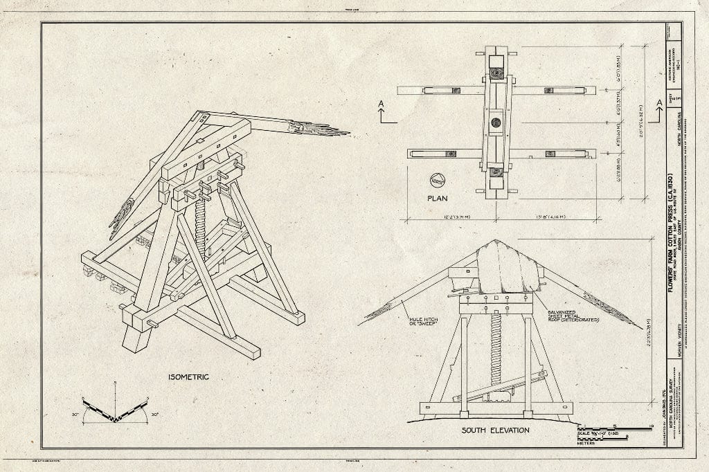 Historic Pictoric : Blueprint HAER NC,4-MORV.V,1- (Sheet 2 of 3) - Flowers Farm Cotton Press, State Route 1826, Morven, Anson County, NC