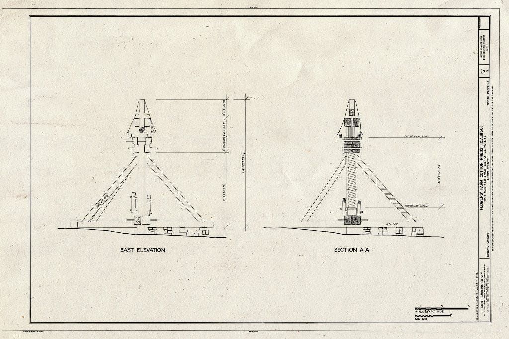 Historic Pictoric : Blueprint HAER NC,4-MORV.V,1- (Sheet 3 of 3) - Flowers Farm Cotton Press, State Route 1826, Morven, Anson County, NC