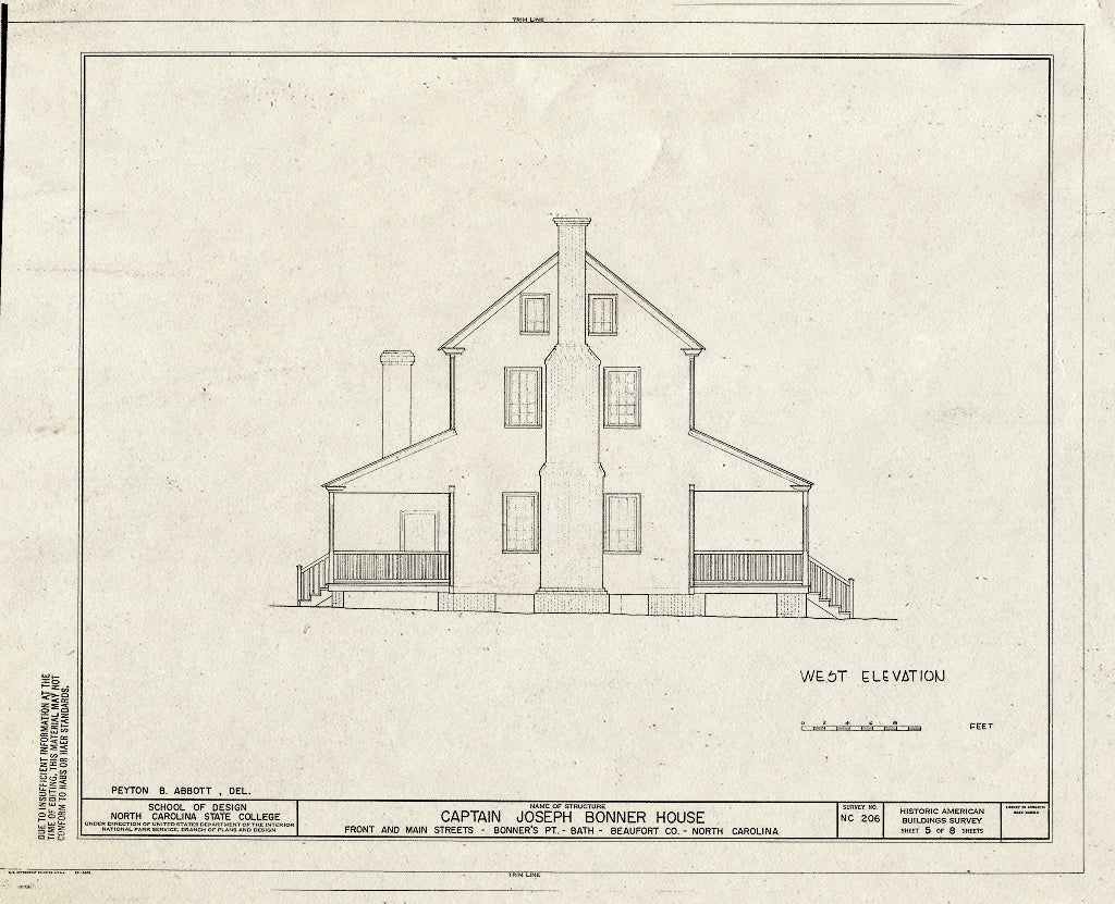Historic Pictoric : Blueprint HABS NC,7-Bath,4- (Sheet 5 of 8) - Captain Joseph Bonner House, Front & Main Streets, Bath, Beaufort County, NC