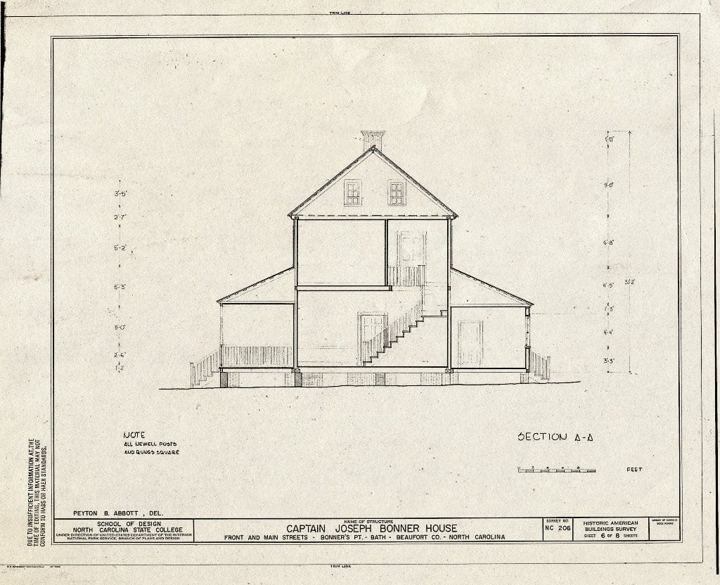 Historic Pictoric : Blueprint HABS NC,7-Bath,4- (Sheet 6 of 8) - Captain Joseph Bonner House, Front & Main Streets, Bath, Beaufort County, NC