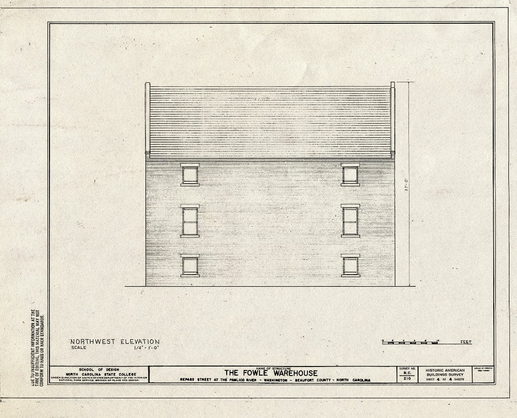 Historic Pictoric : Blueprint HABS NC,7-WASH,2- (Sheet 4 of 4) - Fowle Warehouse, Repass & Main Streets, Washington, Beaufort County, NC