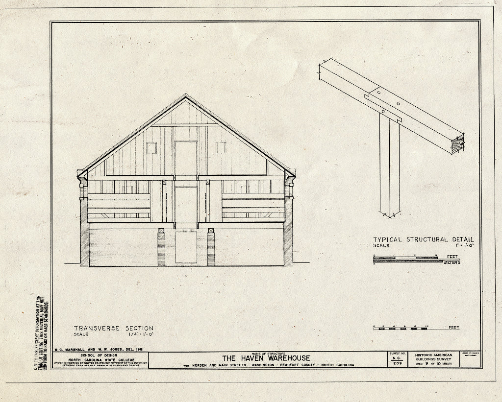 Historic Pictoric : Blueprint HABS NC,7-WASH,3- (Sheet 9 of 10) - Haven Warehouse, Van Norden & Main Streets, Washington, Beaufort County, NC