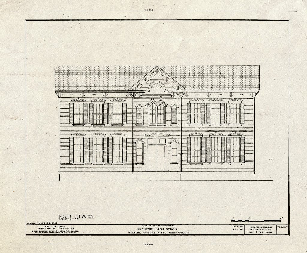 Historic Pictoric : Blueprint HABS NC,16-BEAUF,9- (Sheet 2 of 13) - Beaufort High School, Broad Street (Moved from Courthouse Square), Beaufort, Carteret County, NC