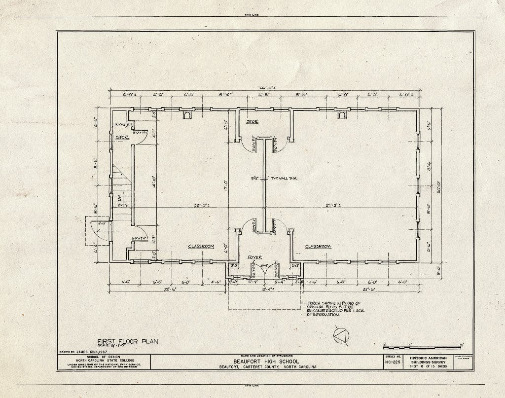 Historic Pictoric : Blueprint HABS NC,16-BEAUF,9- (Sheet 6 of 13) - Beaufort High School, Broad Street (Moved from Courthouse Square), Beaufort, Carteret County, NC