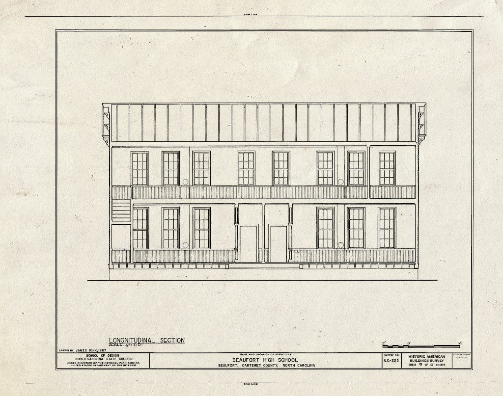 Historic Pictoric : Blueprint HABS NC,16-BEAUF,9- (Sheet 10 of 13) - Beaufort High School, Broad Street (Moved from Courthouse Square), Beaufort, Carteret County, NC