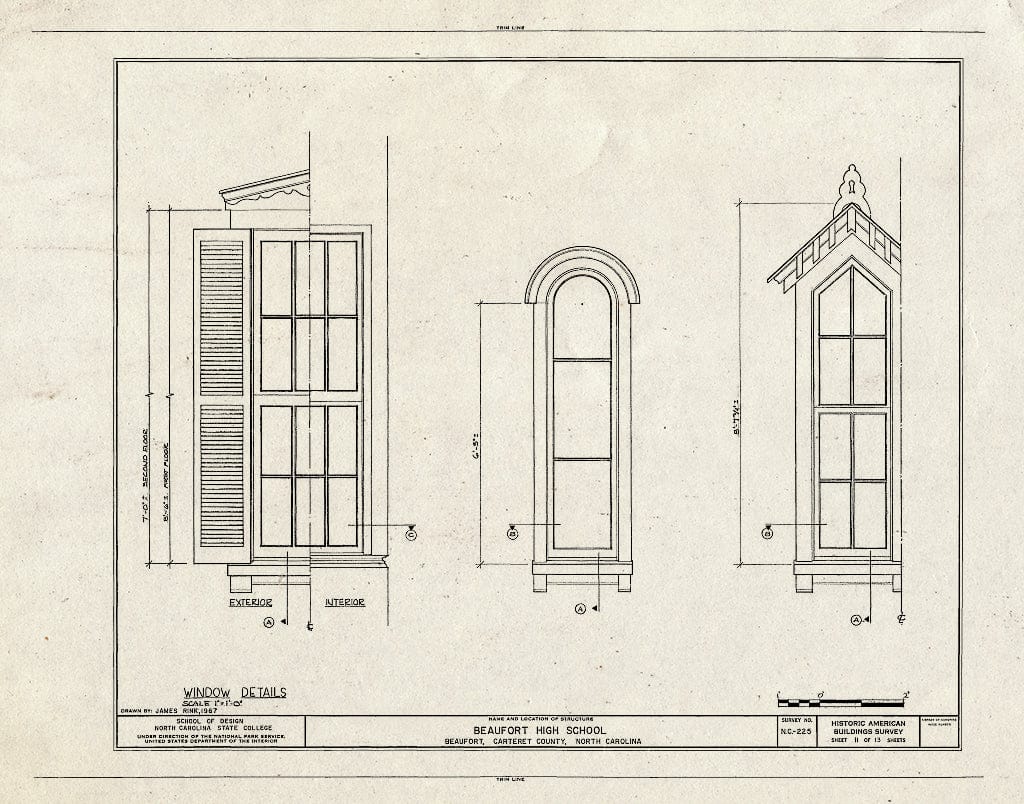 Historic Pictoric : Blueprint HABS NC,16-BEAUF,9- (Sheet 11 of 13) - Beaufort High School, Broad Street (Moved from Courthouse Square), Beaufort, Carteret County, NC
