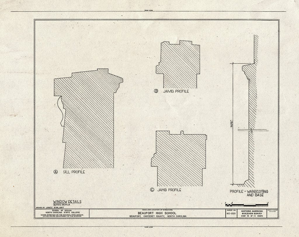 Historic Pictoric : Blueprint HABS NC,16-BEAUF,9- (Sheet 12 of 13) - Beaufort High School, Broad Street (Moved from Courthouse Square), Beaufort, Carteret County, NC
