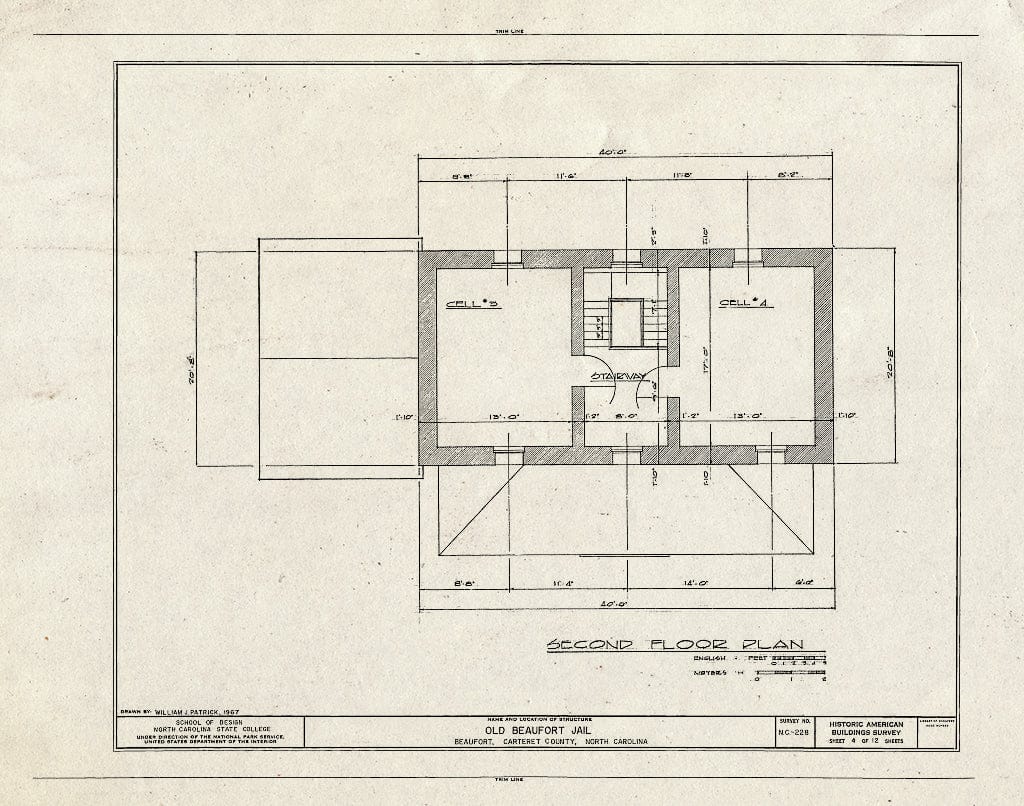 Historic Pictoric : Blueprint HABS NC,16-BEAUF,8- (Sheet 4 of 12) - Old Beaufort Jail, Courthouse Square on Cedar Street, Beaufort, Carteret County, NC