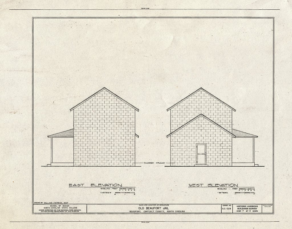 Historic Pictoric : Blueprint HABS NC,16-BEAUF,8- (Sheet 7 of 12) - Old Beaufort Jail, Courthouse Square on Cedar Street, Beaufort, Carteret County, NC