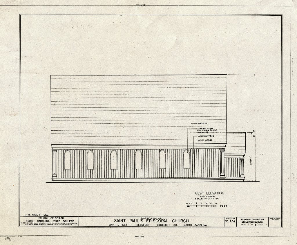 Historic Pictoric : Blueprint HABS NC,16-BEAUF,7- (Sheet 4 of 8) - St. Paul's Episcopal Church, 209 Ann Street, Beaufort, Carteret County, NC