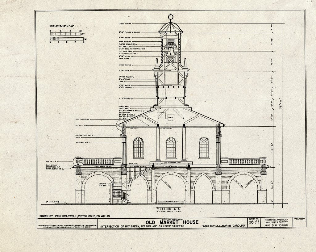 Historic Pictoric : Blueprint HABS NC,26-FAYVI,1- (Sheet 6 of 10) - Old Market House, Hay, Green, Person & Gillespie Streets, Fayetteville, Cumberland County, NC