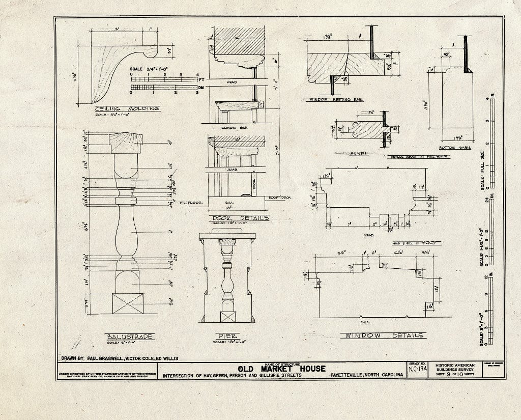 Historic Pictoric : Blueprint HABS NC,26-FAYVI,1- (Sheet 9 of 10) - Old Market House, Hay, Green, Person & Gillespie Streets, Fayetteville, Cumberland County, NC