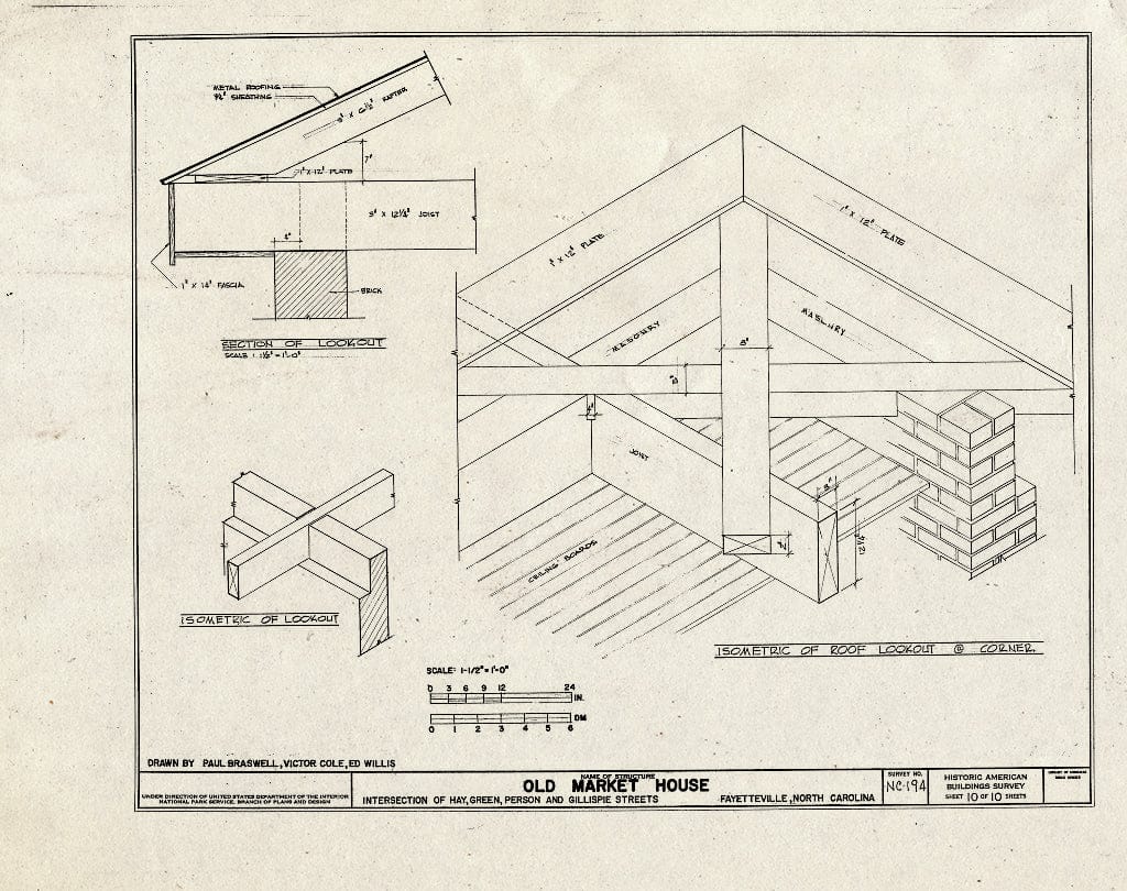 Historic Pictoric : Blueprint HABS NC,26-FAYVI,1- (Sheet 10 of 10) - Old Market House, Hay, Green, Person & Gillespie Streets, Fayetteville, Cumberland County, NC