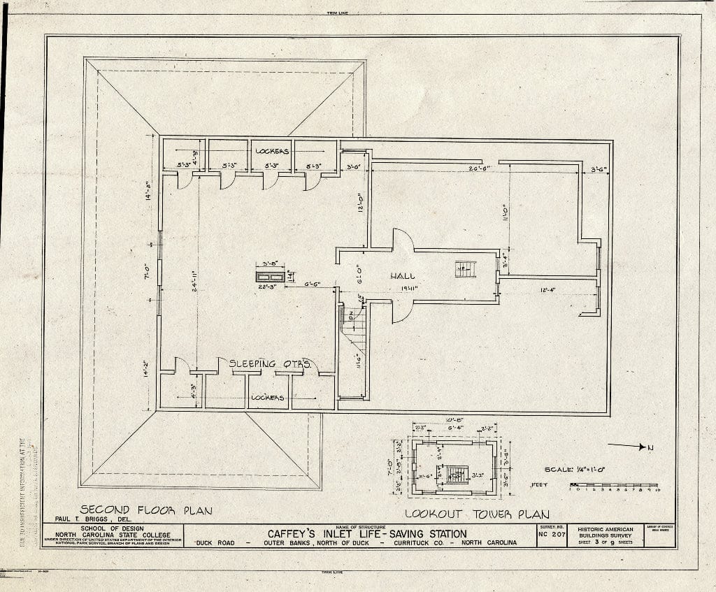 Historic Pictoric : Blueprint HABS NC,27-Duck.V,1- (Sheet 3 of 9) - Caffey's Inlet, Life-Saving Station, State Route 1200, Duck, Dare County, NC