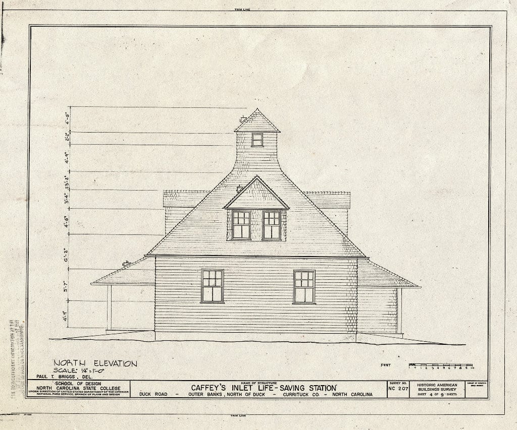 Historic Pictoric : Blueprint HABS NC,27-Duck.V,1- (Sheet 4 of 9) - Caffey's Inlet, Life-Saving Station, State Route 1200, Duck, Dare County, NC