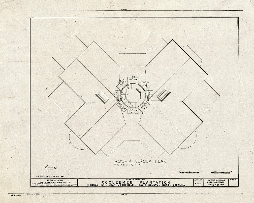 Historic Pictoric : Blueprint HABS NC,30-Mock.V,1- (Sheet 5 of 14) - Cooleemee Plantation, U.S. Route 64, Mocksville, Davie County, NC
