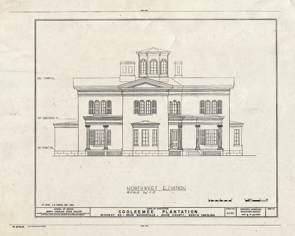 Historic Pictoric : Blueprint HABS NC,30-Mock.V,1- (Sheet 6 of 14) - Cooleemee Plantation, U.S. Route 64, Mocksville, Davie County, NC
