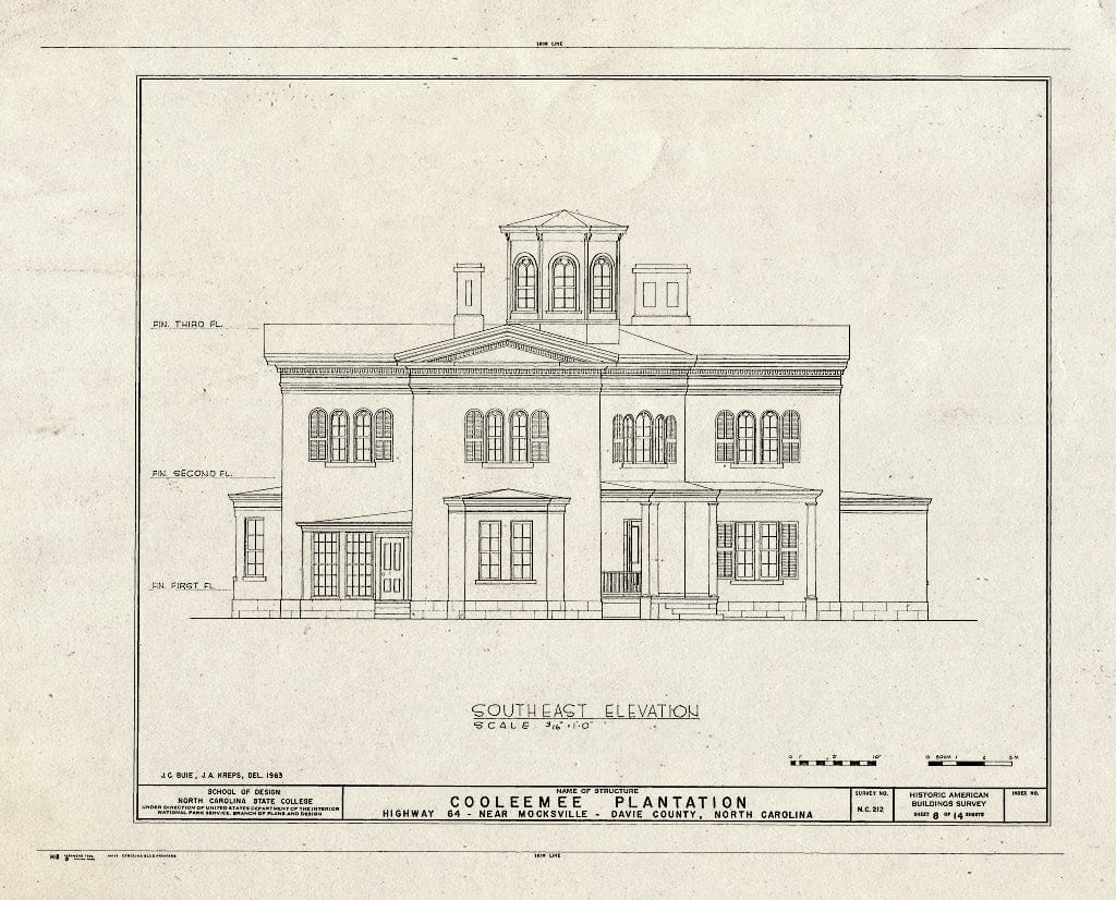 Historic Pictoric : Blueprint HABS NC,30-Mock.V,1- (Sheet 8 of 14) - Cooleemee Plantation, U.S. Route 64, Mocksville, Davie County, NC