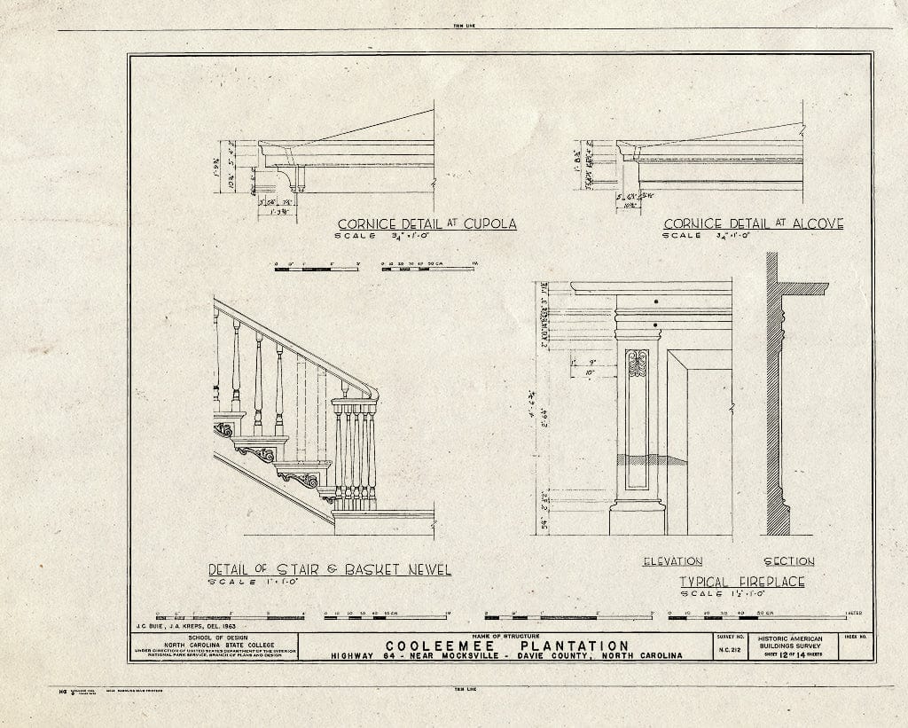 Historic Pictoric : Blueprint HABS NC,30-Mock.V,1- (Sheet 12 of 14) - Cooleemee Plantation, U.S. Route 64, Mocksville, Davie County, NC